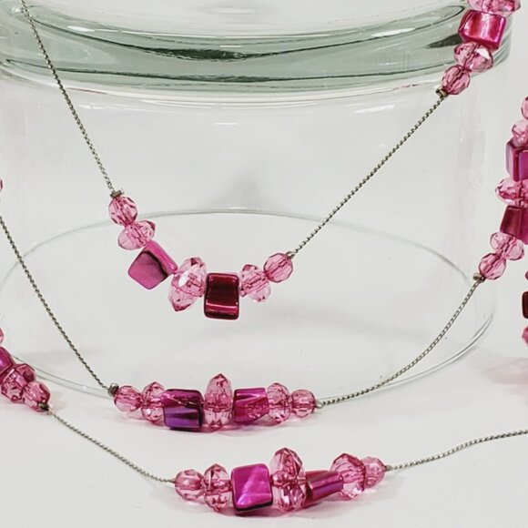 Vintage Triple Strand Pink Necklace 24" (97245) - Picture 2 of 2